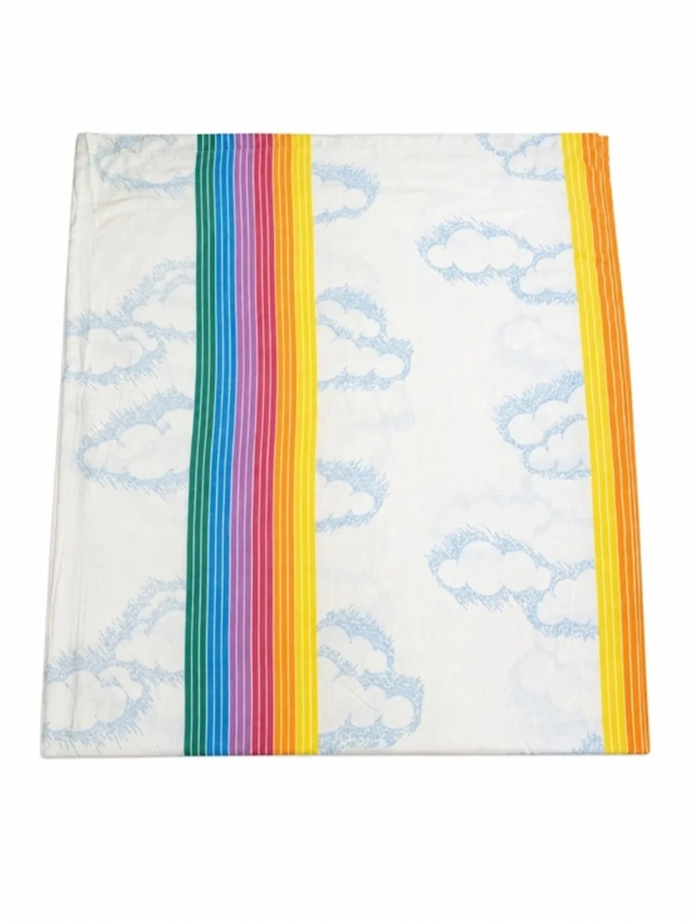 Vintage Full Flat Sheet Rainbow Stripe Cloud Print Cottagecore Retro Bedding